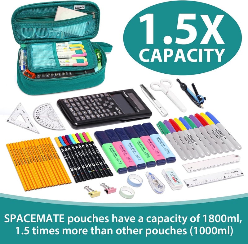 SPACEMATE Pencil Case Pouch Box Bag School Supplies Girls Boys Kids, Cute Preppy Stuff Large Big Capacity Aesthetic Pen Organizer, Back to College Stationary, Dark Cyan, Heavy Duty Canvas, 1800ml - Image 2